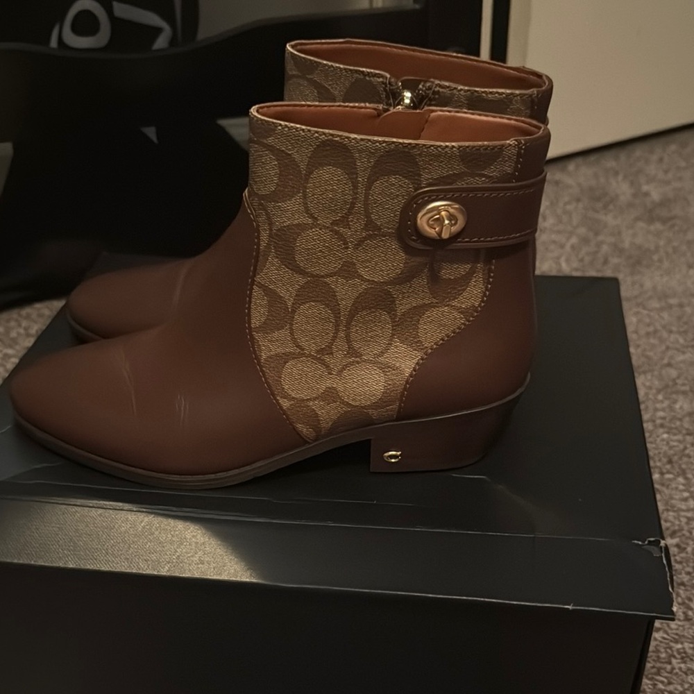 Coach Brown Ankle Boots with Monogram Detail